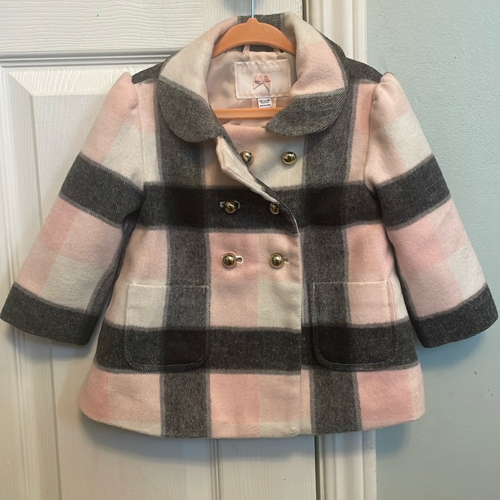 Stylish Pink and Gray Kids Plaid Coat